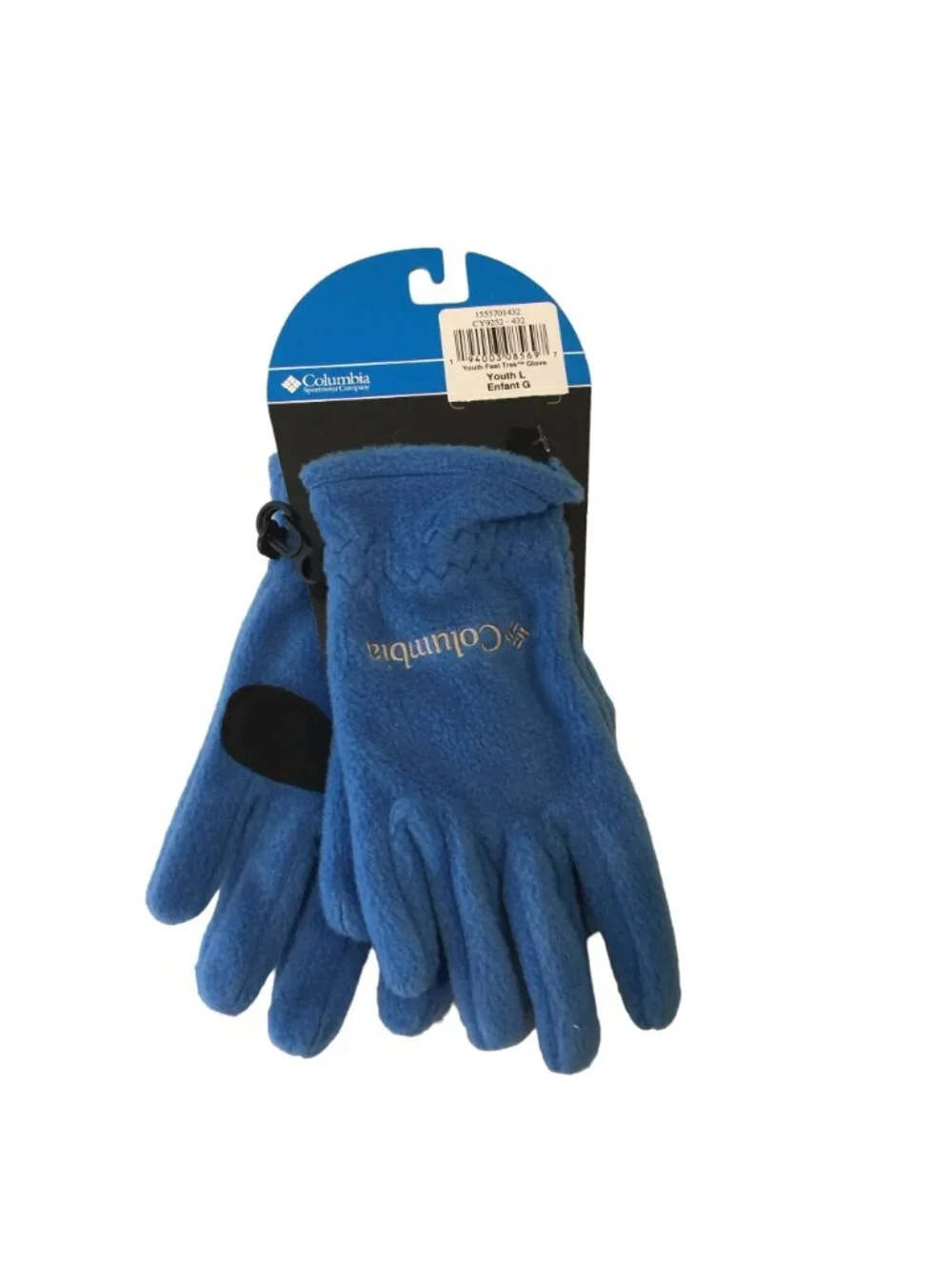 Columbia Youth Large Fast Trek Fleece Blue Gloves Side Clips